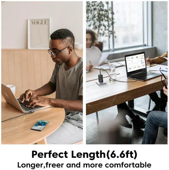 Alt view image 6 of 7 - USB-C to USB-C Charger Cable (6.6ft, 2Pack), 60W Type-C Charging Cord, Right Angle Fast Charging for iPhone 17 16 15 Pro Plus Pro Max Air/MacBook Air/Samsung S25 Ultra/S24 - Black