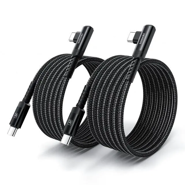 Main image of USB-C to USB-C Charger Cable (6.6ft, 2Pack), 60W Type-C Charging Cord, Right Angle Fast Charging for iPhone 17 16 15 Pro Plus Pro Max Air/MacBook Air/Samsung S25 Ultra/S24 - Black