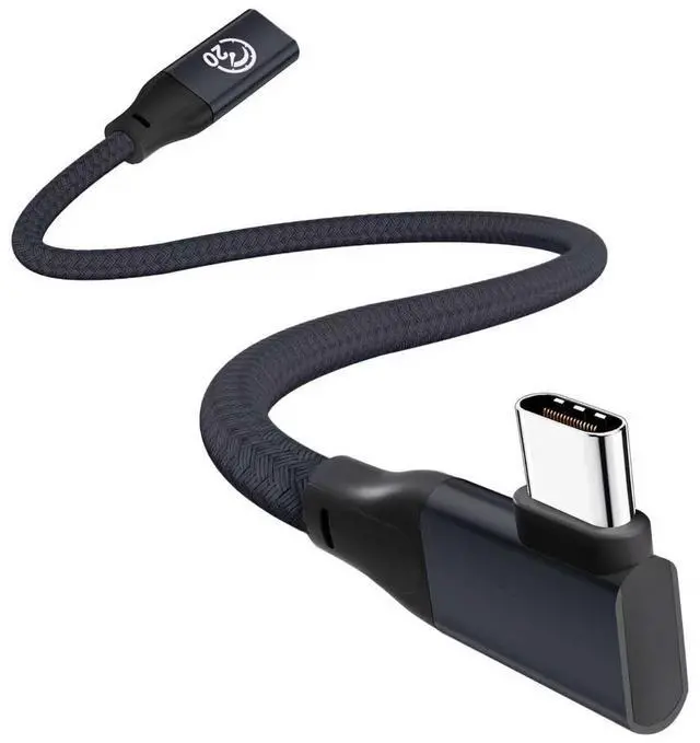 Main image of USB C Extension Cable Right Angle 0.3M/1FT, 90 Degree USB-C 3.2 Female to Male Cable 20Gbps, 4K@60Hz Video Output Type C Extender for iPhone 17 16, MacBook Pro Air, iPad, Magsafe Charger