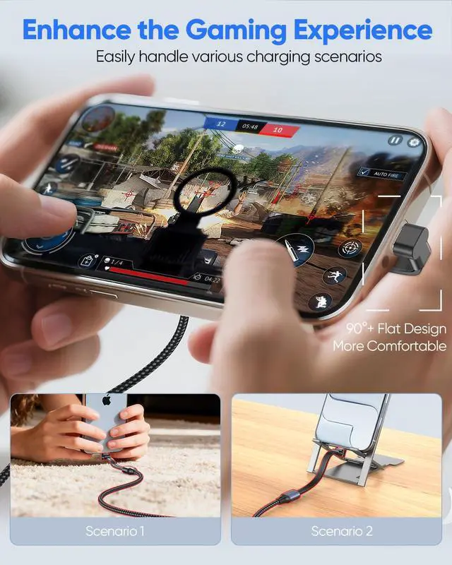 Alt view image 4 of 7 - USB C to USB C Cable Right Angle 6FT, 60W Type C Fast Charging Cable, 90 Degree C Port Flat Cord Compatible with iPhone 17/16/15 Series, Galaxy S25/S24/S23, Pixel, iPad Pro/Air, MacBook