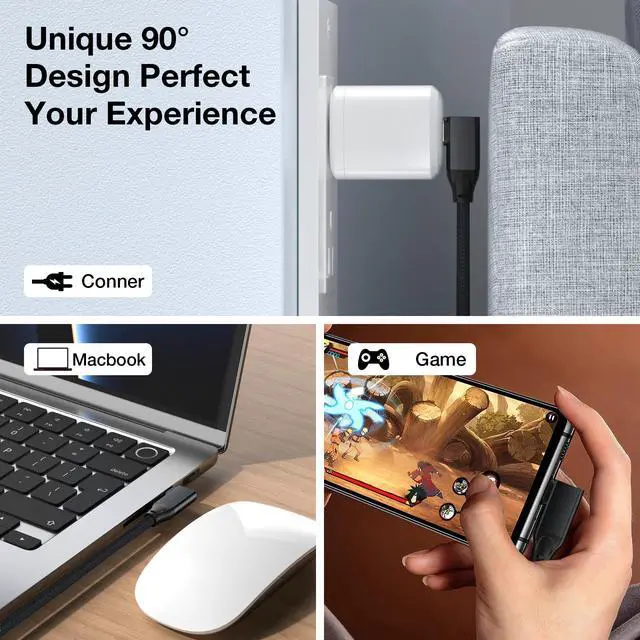 Alt view image 5 of 7 - 240W USB C Extension Cable 6ft, Right Angle USB C 3.2 Male to Female Cable, 4K Video 20Gbps PD Fast Charging, Type C Extender, for PSVR2/USBC Hub/MacBook/iPad/iPhone16 15/Magsafe Charger