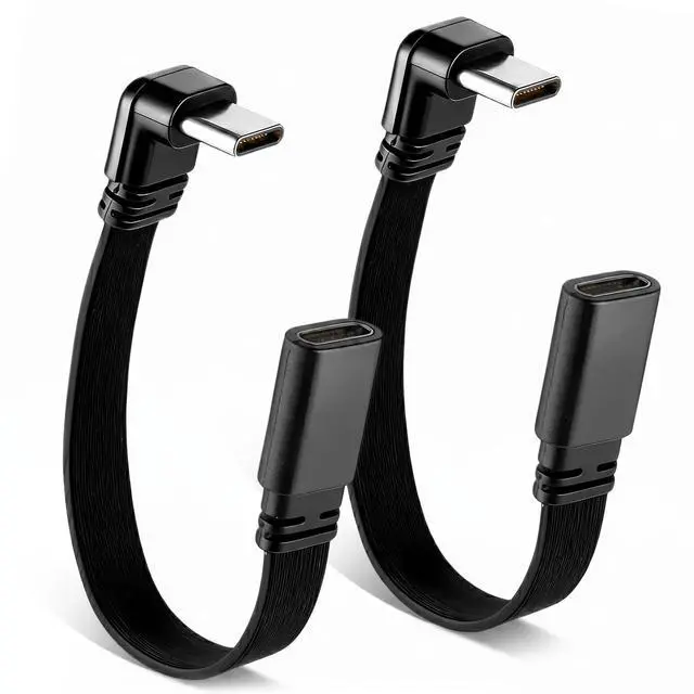 Main image of 2Pcs 90 Degree USB-C Extension Cable Flat 4inch Male to Female USB C to USBC Right Angle USBC Charging Cable 10cm, 3.3FT