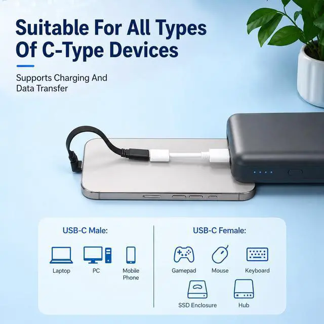 Alt view image 3 of 7 - 2Pcs 90 Degree USB-C Extension Cable Flat 4inch Male to Female USB C to USBC Right Angle USBC Charging Cable 10cm, 3.3FT