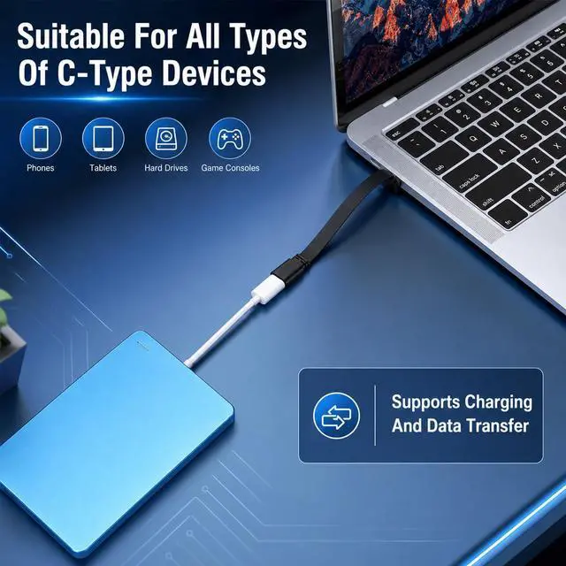 Alt view image 5 of 7 - 2Pcs 90 Degree USB-C Extension Cable Flat 4inch Male to Female USB C to USBC Right Angle USBC Charging Cable 10cm, 3.3FT