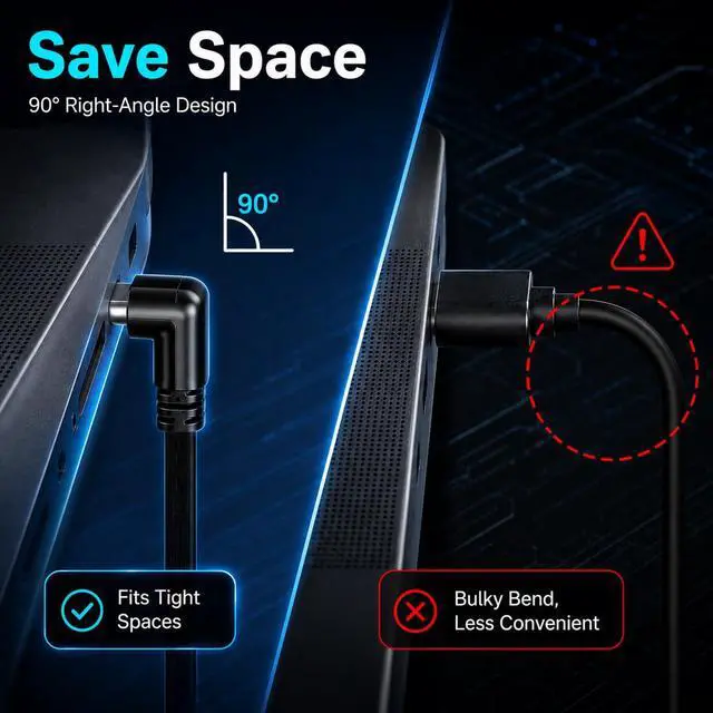 Alt view image 6 of 7 - 2Pcs 90 Degree USB-C Extension Cable Flat 4inch Male to Female USB C to USBC Right Angle USBC Charging Cable 10cm, 3.3FT