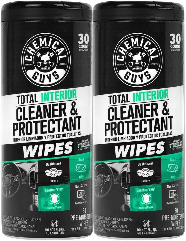 Main image of Total Interior Cleaner and Protectant Wipes Canister, New Car Smell - All Surface Interior Cleaning Wipes for Dash Seats Door Panels Leather Vinyl & Fabric - Fresh New Car Scent, 2 Pack