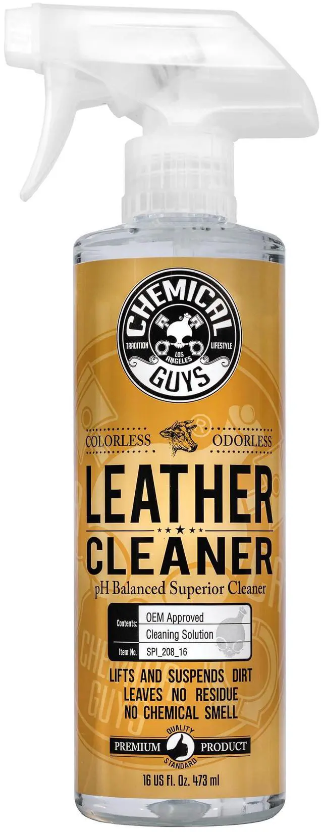 Main image of Colorless and Odorless Leather Cleaner - Safe for Natural, Synthetic, Faux, and Pleather, Car Interior Cleaner, Safe for Furniture, Boots, Apparel, & More - 16 oz