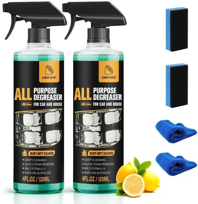 Main image of 2Pcs All Purpose Degreaser for Car and House,Lemon Scent,Heavy-Duty Cleaning Spray For Car Interior and Exterior,Quick Stain Removal for Kitchen,Countertops,Appliances,120ml/4fl.oz