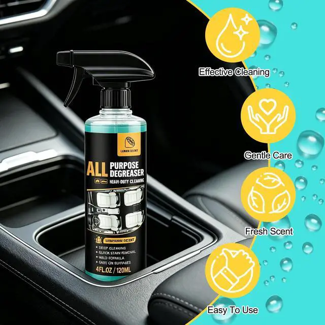 Alt view image 2 of 7 - 2Pcs All Purpose Degreaser for Car and House,Lemon Scent,Heavy-Duty Cleaning Spray For Car Interior and Exterior,Quick Stain Removal for Kitchen,Countertops,Appliances,120ml/4fl.oz