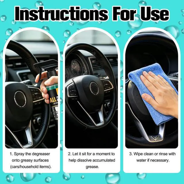 Alt view image 5 of 7 - 2Pcs All Purpose Degreaser for Car and House,Lemon Scent,Heavy-Duty Cleaning Spray For Car Interior and Exterior,Quick Stain Removal for Kitchen,Countertops,Appliances,120ml/4fl.oz