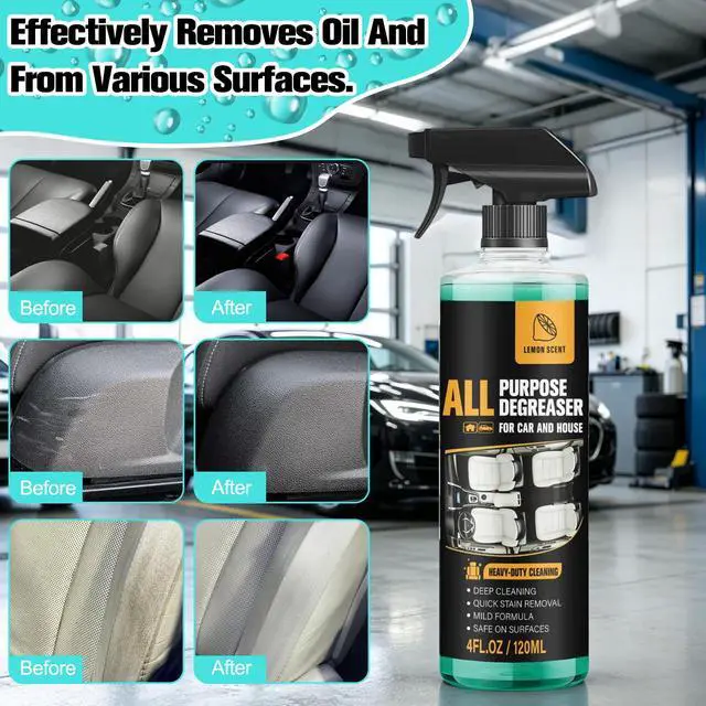 Alt view image 4 of 7 - 2Pcs All Purpose Degreaser for Car and House,Lemon Scent,Heavy-Duty Cleaning Spray For Car Interior and Exterior,Quick Stain Removal for Kitchen,Countertops,Appliances,120ml/4fl.oz