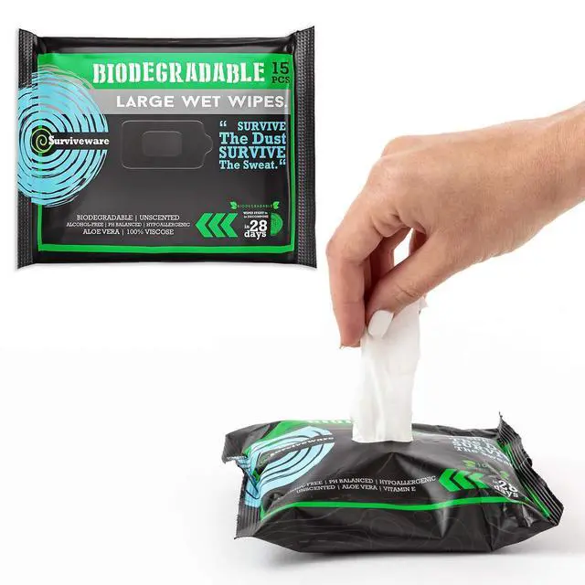 Alt view image 5 of 6 - Flushable Wipes for Adults, Men or Women - Unscented | Biodegradable Wet Wipe for Face, Body Butt, Post Workout, Travel Outdoors, Camping, 15 Count, Pack of 1