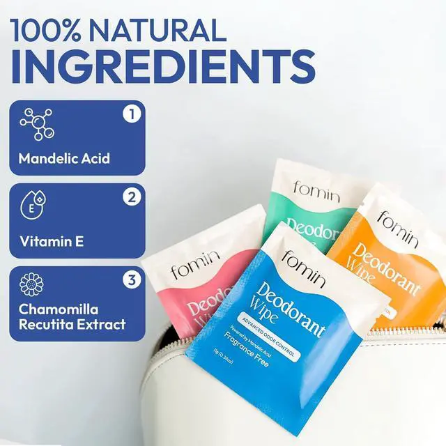 Alt view image 5 of 7 - Acidified Deodorant Wipes for Women & Men - 5 Count Variety Pack | Individually Wrapped Mini Deodorant Wipes, Travel Size - Plastic-Free, pH Balanced Underarm & Body Wipes - Fits Any Bag