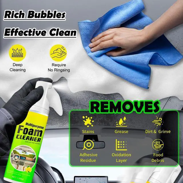 Alt view image 4 of 7 - Car Interior Cleaner Foam - Car Dashboard, Seat, Carpet, Upholstery Cleaner, Auto Interior Detailing Spray Leather Vinyl Plastic Cleaner - Remove Stain & Grime & Grease - 150ml