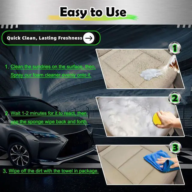 Alt view image 6 of 7 - Car Interior Cleaner Foam - Car Dashboard, Seat, Carpet, Upholstery Cleaner, Auto Interior Detailing Spray Leather Vinyl Plastic Cleaner - Remove Stain & Grime & Grease - 150ml
