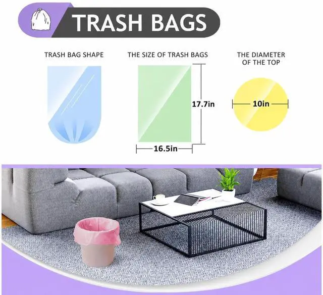 Alt view image 2 of 6 - Small Colorful Clear Trash Bags 1.5 Gallon 168 Count Garbage Bags | Fit 4-5 Liters,1,1.3,1.5Gal,Multicolor Mini Plastic Waste Basket Bins Can Liners for Home Bathroom Office Car dog poop bags