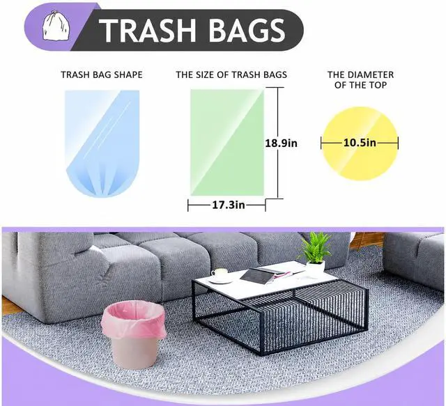 Alt view image 2 of 6 - Small Colorful Clear Trash Bags 3 Gallon 150 Count Garbage Bags | Fit 10-12 Liters,2.5,2.6,2.8Gal,Mini Plastic Waste Basket Bins Can Liners for Home Bathroom Office Car dog poop bags