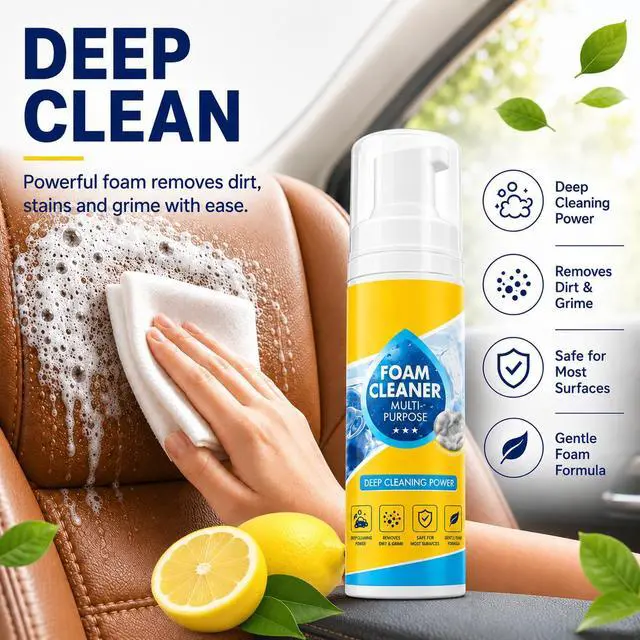 Alt view image 3 of 7 - 4-in-1 Multi-Enzyme Foam Cleaner, All-Purpose Foam Cleaning Spray for Car Interior Kitchen Bathroom Sofa, Deep Cleaning Foam Spray with Lemon Fresh Scent, 150ml