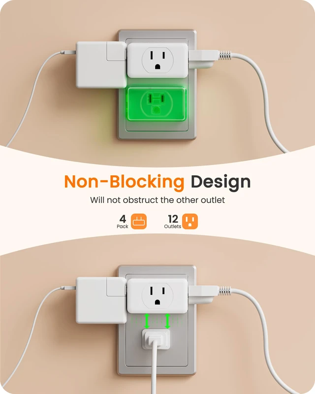 Alt view image 3 of 7 - 2 Prong to 3 Prong Outlet Adapter, Wall Plug Extender Multiple Outlet Wall Plug with 3 AC, Non Grounded Outlets Expander for Japan Travel Kitchen Office Older House, 4 Pack