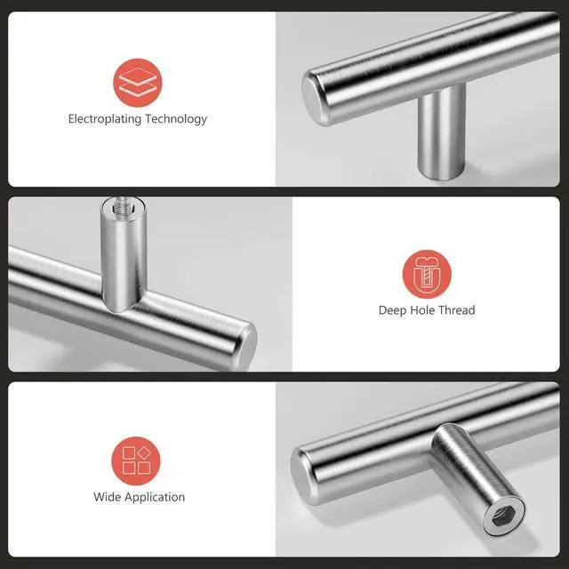 Alt view image 6 of 7 - 15 Pack Brushed Nickel Cabinet Pulls 3 Inch Handles Stainless Steel Cabinet Hardware for Kitchen and Bathroom Cabinets, 5 Inch Overall Drawer Pull