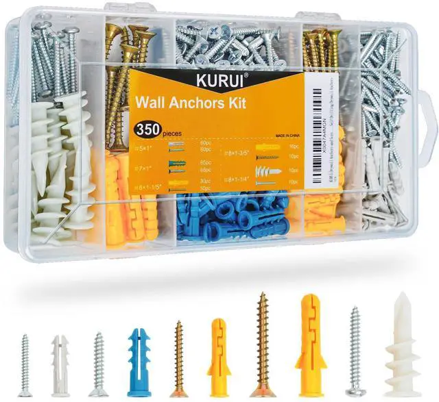 Main image of Drywall Anchors Assortment Kit for Sheetrock Concrete Brick, 350Pcs Wall Anchors and Flat Head Screws, 5 Sizes Picture Hanging Set for Bedroom/Office Wall Art Decor, House Warming Gifts New Home