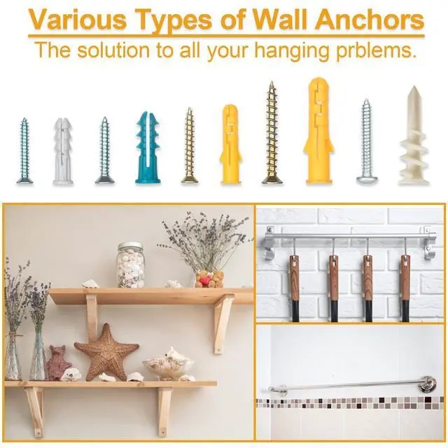 Alt view image 2 of 7 - Drywall Anchors Assortment Kit for Sheetrock Concrete Brick, 350Pcs Wall Anchors and Flat Head Screws, 5 Sizes Picture Hanging Set for Bedroom/Office Wall Art Decor, House Warming Gifts New Home