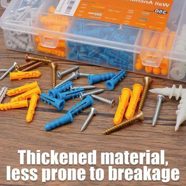 Alt view image 5 of 7 - Drywall Anchors Assortment Kit for Sheetrock Concrete Brick, 350Pcs Wall Anchors and Flat Head Screws, 5 Sizes Picture Hanging Set for Bedroom/Office Wall Art Decor, House Warming Gifts New Home