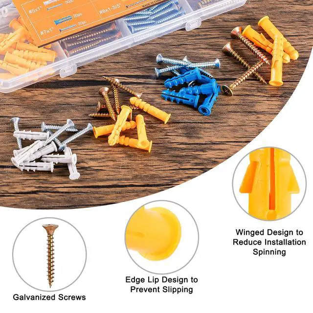 Alt view image 2 of 7 - Wall Anchors Kit for Hanging Wall Art Decor, 160Pcs Drywall Anchors Assortment Kit for Frame Shelf Decorations, Plant Hooks, 80 Screws and 80 Plugs, Picture Hangers for Dry Wall Concrete Brick