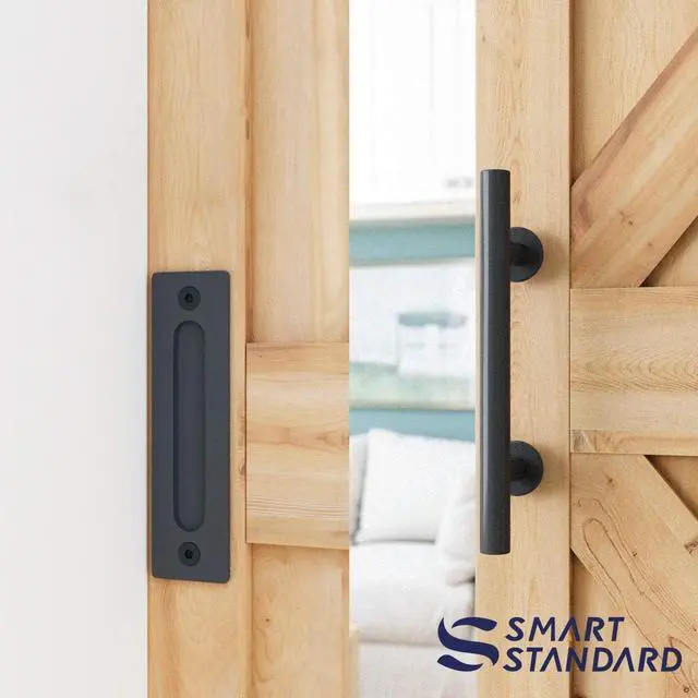 Alt view image 5 of 7 - 6.8 FT Heavy Duty Sturdy Sliding Barn Door Hardware Kit,Black | (Whole Set Includes 1x Pull Handle Set & 1x Floor Guide) Fit 36"-40" Wide Door Panel (I Shape Hanger)