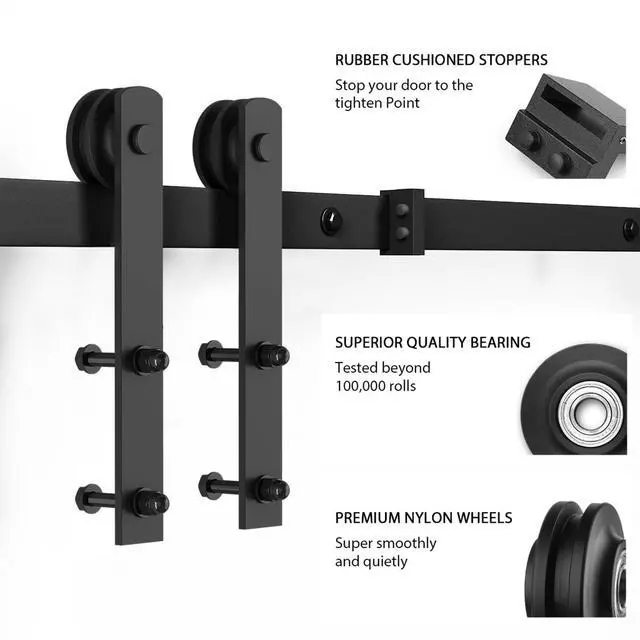 Alt view image 6 of 7 - 6.8 FT Heavy Duty Sturdy Sliding Barn Door Hardware Kit,Black | (Whole Set Includes 1x Pull Handle Set & 1x Floor Guide) Fit 36"-40" Wide Door Panel (I Shape Hanger)