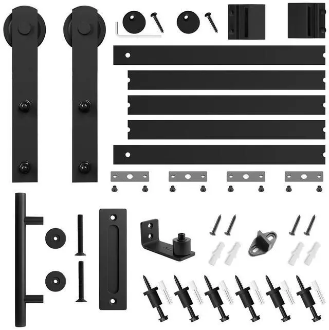 Alt view image 7 of 7 - 6.8 FT Heavy Duty Sturdy Sliding Barn Door Hardware Kit,Black | (Whole Set Includes 1x Pull Handle Set & 1x Floor Guide) Fit 36"-40" Wide Door Panel (I Shape Hanger)