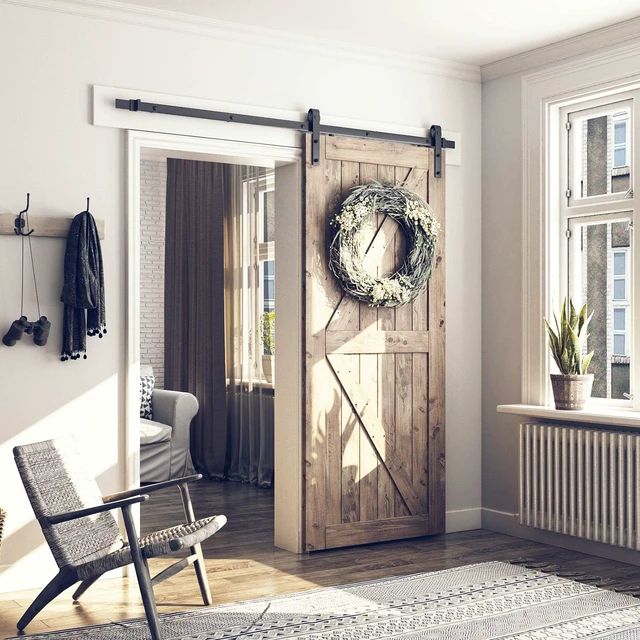 Alt view image 2 of 7 - 6.8 FT Barn Door Hardware Kit -Fits 40" Wide Door Panel Sliding Barn Door Track, Smooth and Quiet, Easy to Install, Includes Step-by-Step Installation Instructions (J Shape Hanger)