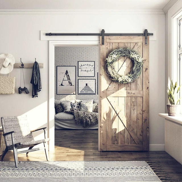 Alt view image 3 of 7 - 6.8 FT Barn Door Hardware Kit -Fits 40" Wide Door Panel Sliding Barn Door Track, Smooth and Quiet, Easy to Install, Includes Step-by-Step Installation Instructions (J Shape Hanger)