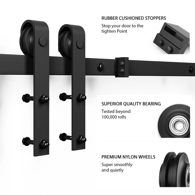 Alt view image 5 of 7 - 6.8 FT Barn Door Hardware Kit -Fits 40" Wide Door Panel Sliding Barn Door Track, Smooth and Quiet, Easy to Install, Includes Step-by-Step Installation Instructions (J Shape Hanger)