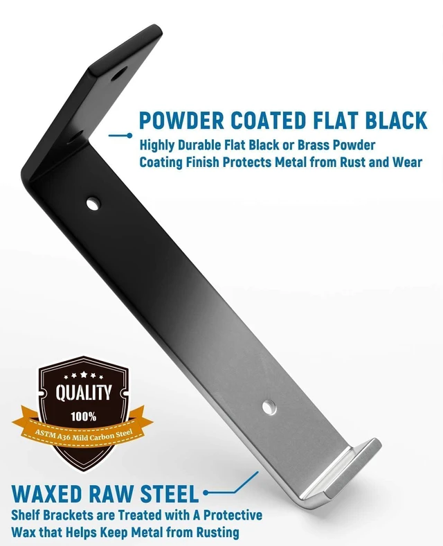 Alt view image 4 of 7 - Shelf Brackets 12 inch, 4-Pack 1/5 inch Thick Floating Shelf Bracket 11.25" x 6" x 1.5", Heavy Duty Shelf Support for DIY Wall Shelf, Black Industrial Bracket for Kitchen, Garage, Living Room