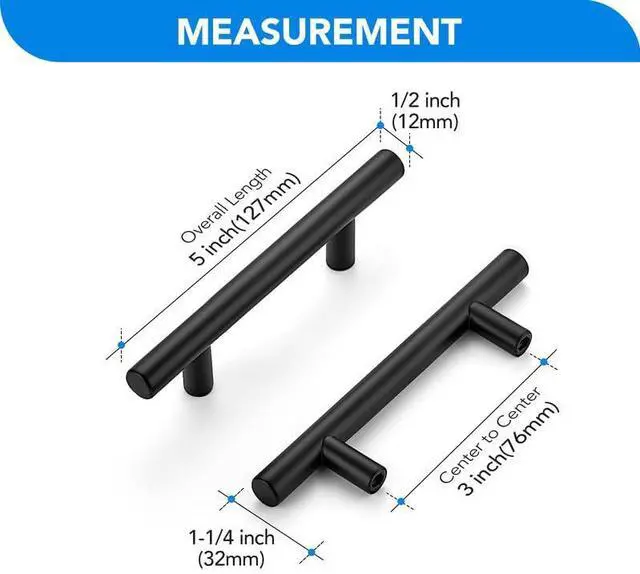 Alt view image 2 of 7 - Black Cabinet Handles 3 Inch Hole Spacing Stainless Steel Drawer Pulls for Cabinets, Dresser, Bathroom 30 Pack