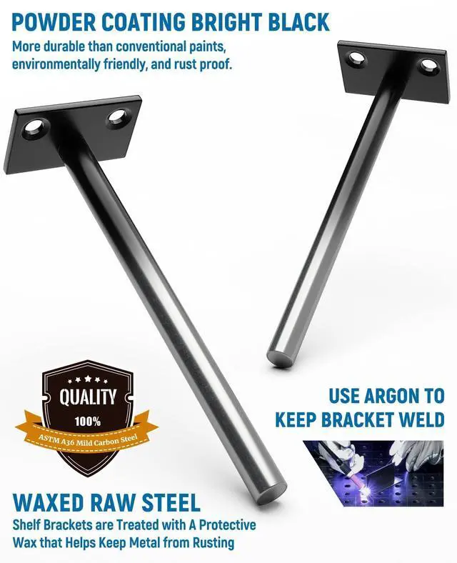 Alt view image 4 of 7 - 12-Pack 6 inch Floating Shelf Brackets, Hidden Shelf Bracket for Wood | Concealed Blind Shelving Support, Invisible Black Brackets for DIY Decorative, Fit for Kitchen, Bathroom,Study Room
