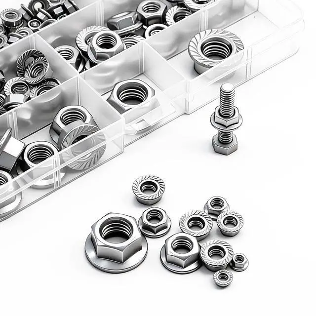 Alt view image 5 of 6 - 140PCS 7 Metric Sizes 304 Stainless Steel Hex Flange Nuts Assortment Kit -M3, M4, M5, M6, M8, M10, M12