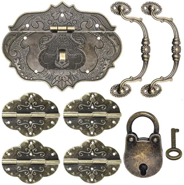 Main image of Vintage Locking Carrying Handle Hinge Kit with Screws, Antique Bronze Decorative Hardware, Furniture Accessory for DIY Jewelry Box Decoration