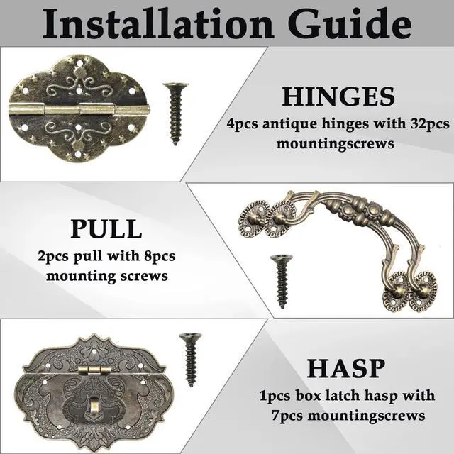 Alt view image 4 of 6 - Vintage Locking Carrying Handle Hinge Kit with Screws, Antique Bronze Decorative Hardware, Furniture Accessory for DIY Jewelry Box Decoration