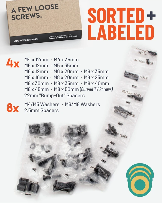 Alt view image 6 of 7 - Universal TV Mount Hardware Pack - Replacement Hardware Mounting Kit for TVs up to 80" - Includes M4, M5, M6 & M8 Screws