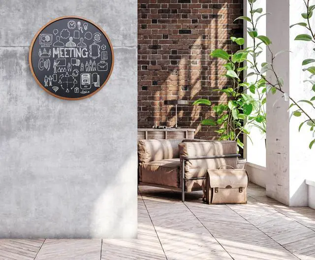 Alt view image 5 of 7 - Round Magnetic Chalkboard with Wooden Frame for Office and Home, 18x18 inches with Mounting Hardware, 4-Piece Chalk Set, and Eraser Included (Rustic Brown)