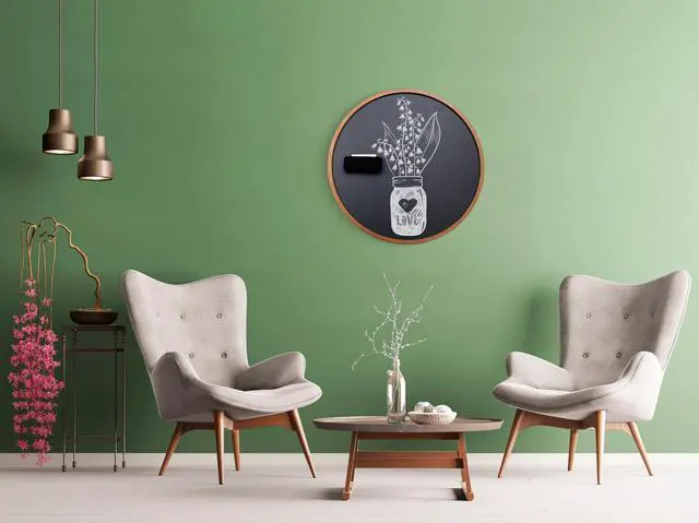 Alt view image 6 of 7 - Round Magnetic Chalkboard with Wooden Frame for Office and Home, 18x18 inches with Mounting Hardware, 4-Piece Chalk Set, and Eraser Included (Rustic Brown)