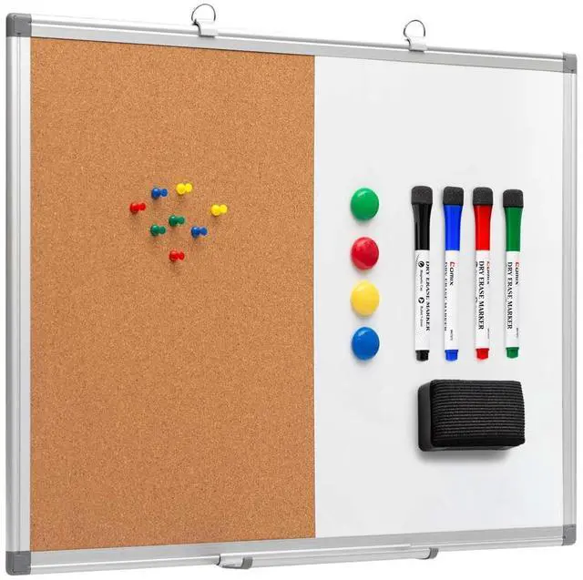 Main image of Cork Board Magnetic Dry Erase Board Combo, 24 x 18 Inches Whiteboard and Bulletin Board Combination, Aluminum Frame Vision Board with 4 Dry Erase Markers, 4 Magnets, Eraser, Push Pins