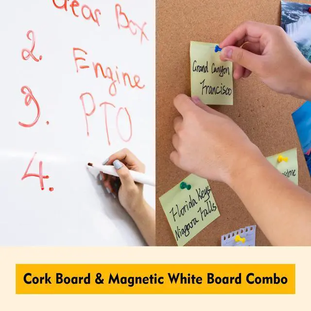 Alt view image 2 of 6 - Cork Board Magnetic Dry Erase Board Combo, 24 x 18 Inches Whiteboard and Bulletin Board Combination, Aluminum Frame Vision Board with 4 Dry Erase Markers, 4 Magnets, Eraser, Push Pins