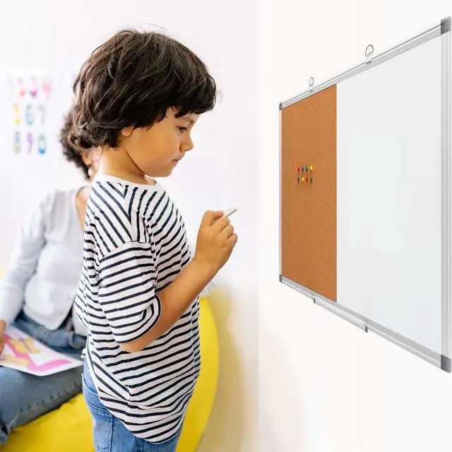 Alt view image 5 of 6 - Cork Board Magnetic Dry Erase Board Combo, 24 x 18 Inches Whiteboard and Bulletin Board Combination, Aluminum Frame Vision Board with 4 Dry Erase Markers, 4 Magnets, Eraser, Push Pins