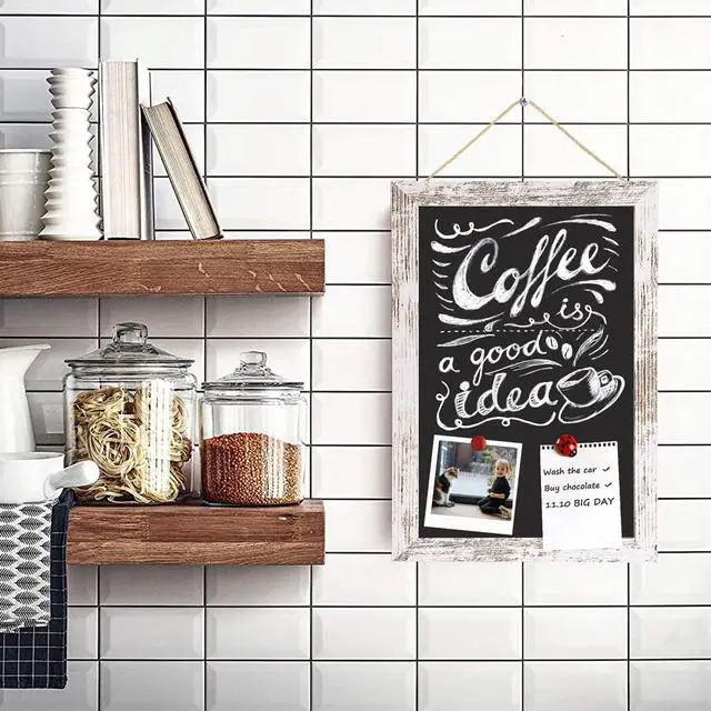 Alt view image 7 of 7 - Magnetic Surface Chalkboard, 8.7" * 12.6", Vintage White Wood FrameWall Black Board to Use at Home, Office, and Restaurant SignChalkboard-WH2232-US