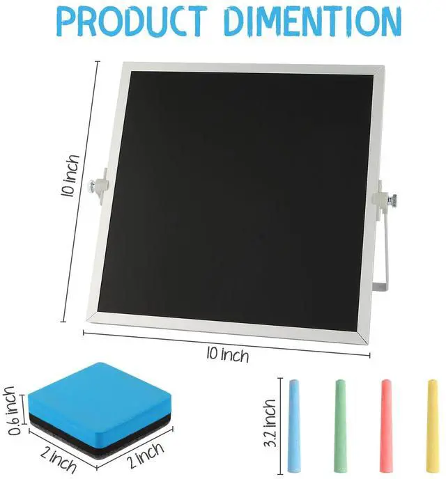 Alt view image 2 of 7 - Small Magnetic Chalk Board Easel 10"X10", Double-Sided Tabletop & Wall Hanging Chalkboard with 4 Chalks & Eraser, Desktop Mini Black Board Sign for Office Desk Home Menu and School