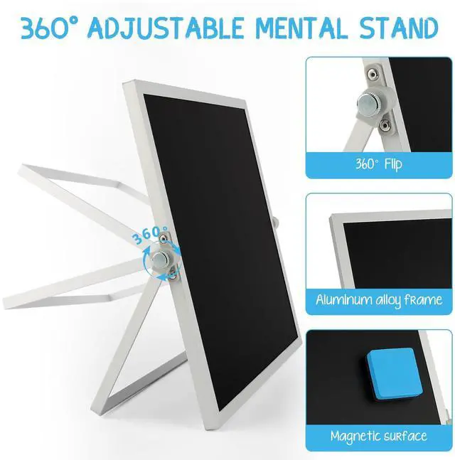 Alt view image 6 of 7 - Small Magnetic Chalk Board Easel 10"X10", Double-Sided Tabletop & Wall Hanging Chalkboard with 4 Chalks & Eraser, Desktop Mini Black Board Sign for Office Desk Home Menu and School