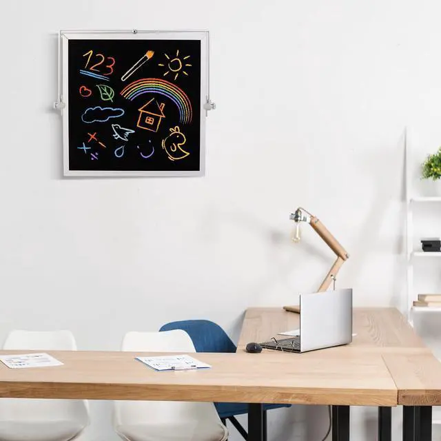 Alt view image 7 of 7 - Small Magnetic Chalk Board Easel 10"X10", Double-Sided Tabletop & Wall Hanging Chalkboard with 4 Chalks & Eraser, Desktop Mini Black Board Sign for Office Desk Home Menu and School